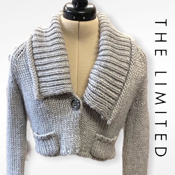 The Limited Sweaters - The Limited crop metallic silver and grey sweater